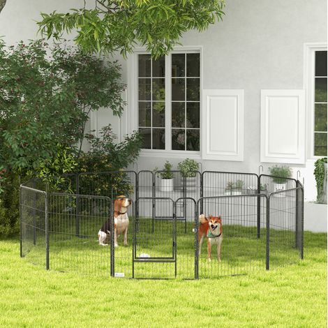 Parc pour chiot pliable en acier gris, 80 cm, 12 panneaux, 2 portes HAVRYA (1/4)