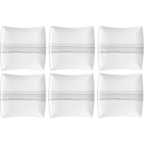 Set de 6 assiettes plates carrée - 26 cm x 26 cm - Porcelaine - Livraison gratuite