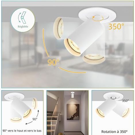 Spots de Plafond Plafonnier LED Spot Blanc avec Douille GU10, Éclairage de Plafond LED avec anneau frontal amovible, Spot Led Encastrable pour Cuisine, Couloir (1/4)