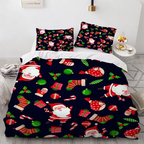 Polyester De Haute Qualité Housse De Couette 155X220 Ado Fille Livré avec 2 Taies d'oreiller 65X65Cm Housses De Couettes Pere Noel Père Noël Anti-Rides sans Repassage 155X220Cm - 155 x 220 cm (1/5)