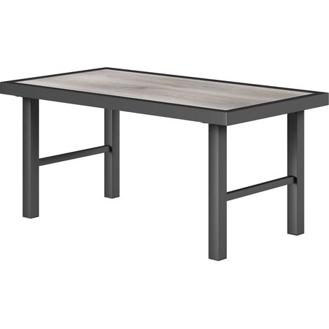 Table de jardin rectangulaire avec plateau en métal SPC aspect bois, 100 x 52 x 46 cm, noire (1/5)