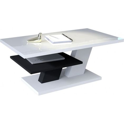 Dusine – Table basse Belvedere 110 cm – Plateau blanc laqué et noir mat – Dimensions 110 x 60 x 45 cm – Design intemporel pour salon (1/4)