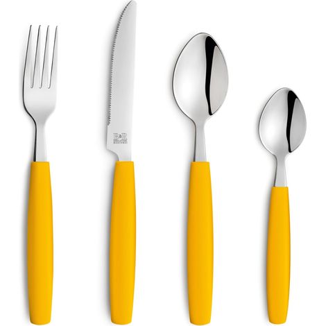 Ménagère pour 4 personnes 16 pièces Jaune Passe au lave-vaisselle Poli brillant 4 x couteaux, fourchettes, cuillères à soupe et cuillères à café (1/5)