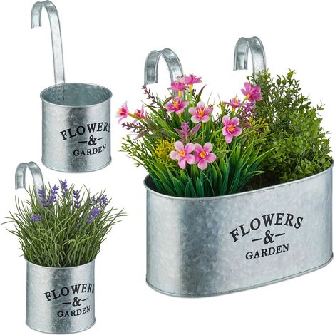 Jardinière d'extérieur pour Le Balcon, en Lot de 3, à Suspendre, Fer revêtu de Zinc, argentée (1/5)