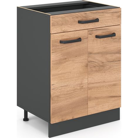 Meuble cuisine R-Line, Chêne de force doré, 60cm avec tiroir, sans PT, Vicco