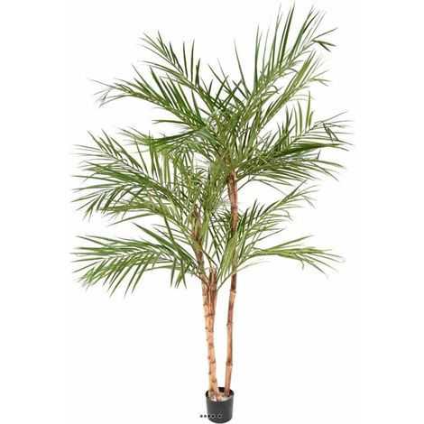 Palmier Areca artificiel 3 troncs naturels 3 têtes en pot H170 cm Vert - dimhaut: H 170 cm - couleur: Vert