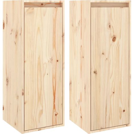Conjunto de 2 armarios de pared de madera maciza de pino para almacenamiento y decoración 30 x 30 x 80 cm madera natural 020048095 (1/5)
