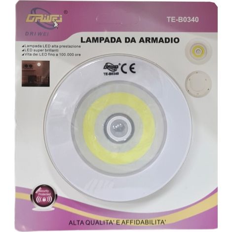 LUCE LED COB ARMADIO CUCINA SENSORE MOVIMENTO LAMPADA NOTTURNA TE-B0340