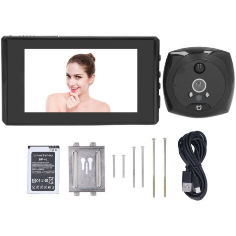 4.3in 1080P HD Judas Sonnette Caméra Détection Humaine Capteur Vision Nocturne Vidéo Sonnette Caméra Support 12 Langues,Noir