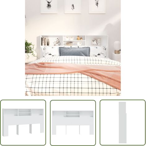 The Living Store Bett-Kopfteil mit Ablagen Weiß 180x19x103,5 cm - Bett-Kopfteil - Holzwerkstoff - Weißer Bettkopf - Regal-Kopfteil - Nachttisch-Kombination (1/5)