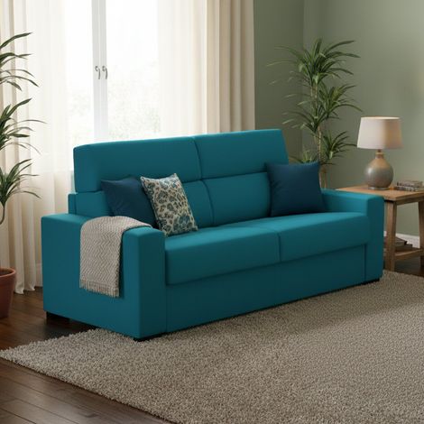 Sofá Cama 3 Plazas Quindici, Desenfundable, con Almacenaje Made in Italy, Lavable, 220x95 cm Azul (1/5)