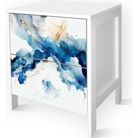 Lupia - Cassettiera Comodino MOBILE ITALY, Stile Minimal in Legno, 2 Cassetti, Stampa GOLDEN BLUE, Adatta a Ogni Stanza, 39x29xH45 cm, organizer Colore Bianco decorato stampato
