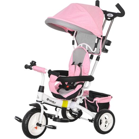 Tricycle enfant 6 en 1 1-5 ans avec capote ceinture panier rose (1/5)