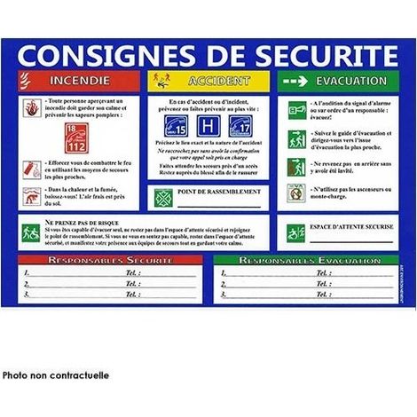 Panneau de signalisation consignes de sécurité M1 – Format paysage 195x300mm – PVC résistant au feu – Affichage obligatoire pour établissements – Jod1