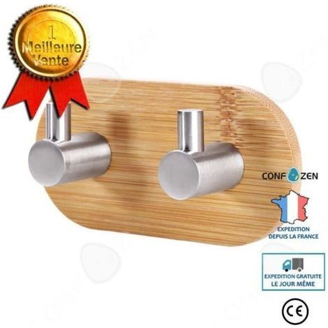 Ganci CONFO, ganci in fila, ganci in legno di bambù, ganci in acciaio inossidabile, cucina, bagno, dietro la porta, ganci adesivi, senza ferramenta per il mio (1/4)