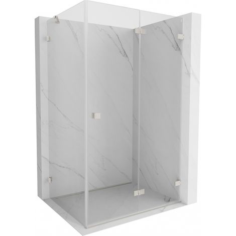 Mexen Lunar-F zusammenklappbare Duschkabine rechts 90 x 80 cm, transparent, gebürstetes Nickel - 836-090-080-97-00-P