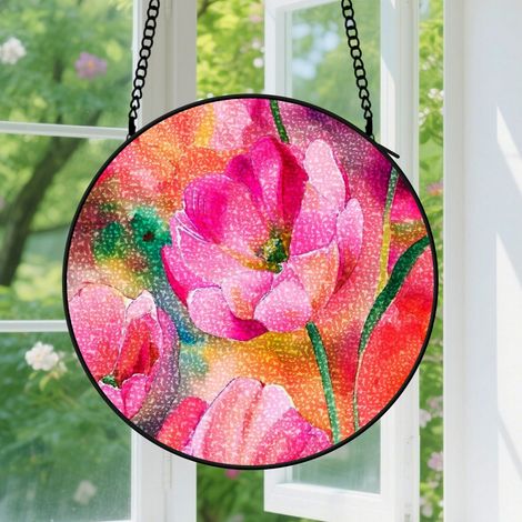20cm Suspension Vitrail pour Fenêtre - Accroche-Soleil Floral Vif pour Portail Jardin Jardin Accroche-Soleils Floraux Décoration Noël Fête des Mères Anniversaire Cadeaux pour Femmes, Mère, Grand-Mère  (1/5)