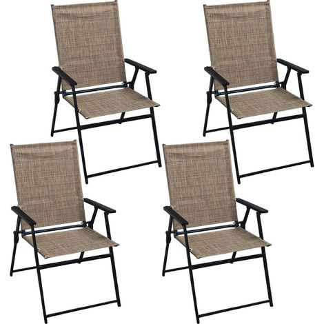 Lot de 4 Chaise de Jardin Pliantes Extérieur Chaise Aluminio Camping Max 113KG Portable Tissu en Polyester Respirant et avec Accoudoirs et Dossier Inclinable Balcon Marron