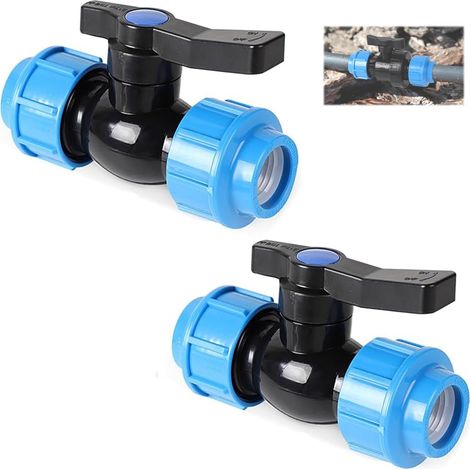 Stück PE Rohr 25mm Verbinder, 2 Wege PP-Fitting Kugelhahn, Verschraubung für PE-Rohr Kunststoff Klemmverbinder mit Schraubverbindung Rohrkugelhahn Verlegerohr Verbinder Absperrventil (Blau) (1/5)