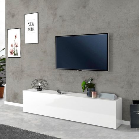 Mueble de TV salón 180 cm 1 puerta 2 compartimentos blanco brillante Joy Low (1/5)
