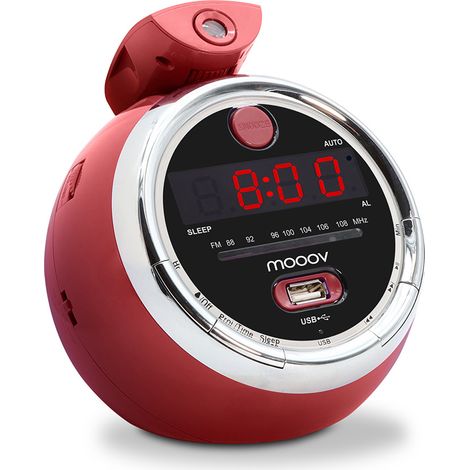 Radio-réveil Cherry FM USB projection double alarme - rouge