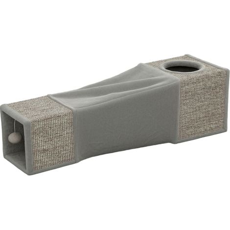 Túnel para gatos con pelota, 2 cuevas de sisal, plegable, marrón y gris, 98 x 30 x 30 cm (1/5)