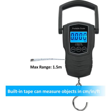 Bilancia digitale portatile per bagagli, display LCD ad alta precisione, gancio elettronico per uso domestico con nastro di misurazione da 1,5 m. (1/5)