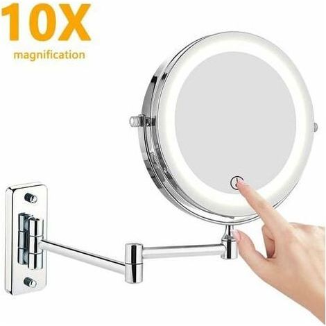 Miroir à LED pivotant 360° – Installation murale – Métal chromé – Diamètre 7 pouces (1/4)