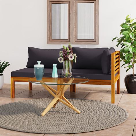 2 pcs Ensemble de canapé, Canapés droit, Canapé relax avec coussins gris foncé Acacia solide MJU9058 (1/5)