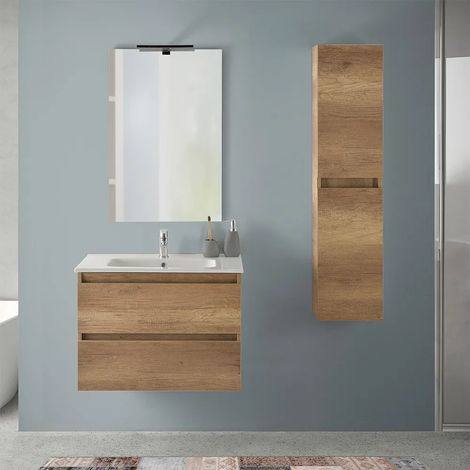 Mobile bagno sospeso 70 cm rovere naturale con pensile H 125 cm Nadia (1/5)