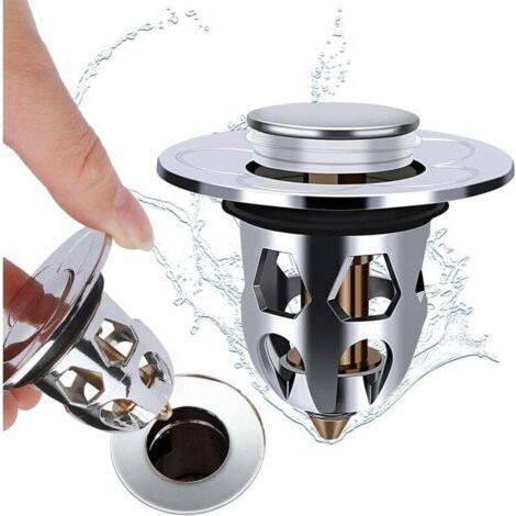 Lot de 2 bouchons d'évier, pop up, pour lavabo, baignoire, avec tamis/filtre anti-colmatage, pour cuisine (34 à 40 mm) (1/4)