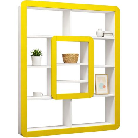 Bücherregal Caltrano, 8-Regale-Bibliothek, Freistehend, Vertikale Struktur, 108x22x140h cm Weiß