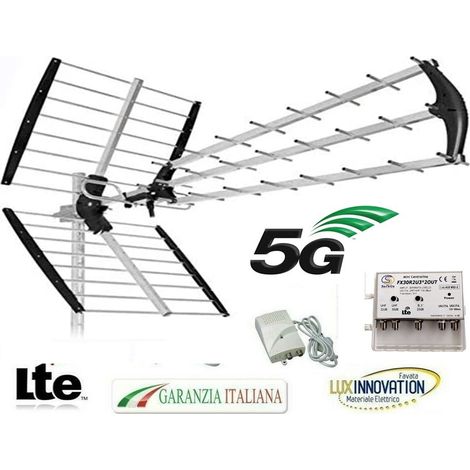 KIT ANTENNA DIGITALE TERRESTRE CON FILTRO 5G LTE HD IMPIANTO TV COMPLETO AMPLIFICATORE E ALIMENTATORE