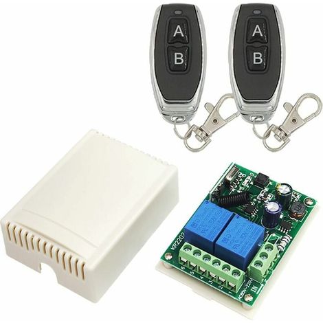 Interruttore di controllo remoto wireless a 2 canali 220 V CA, modulo relè ricevitore RF 433 Mhz con trasmettitore on/off per luce porta garage per uso domestico (1/5)