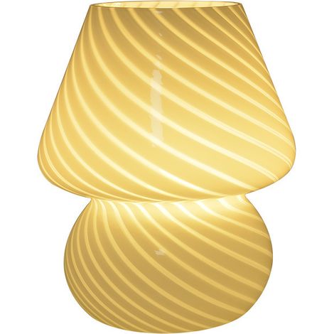 Lámpara retro con forma de seta en cristal rayado, luz USB monocromática cálida (beige, 15 × 19 cm). (1/5)