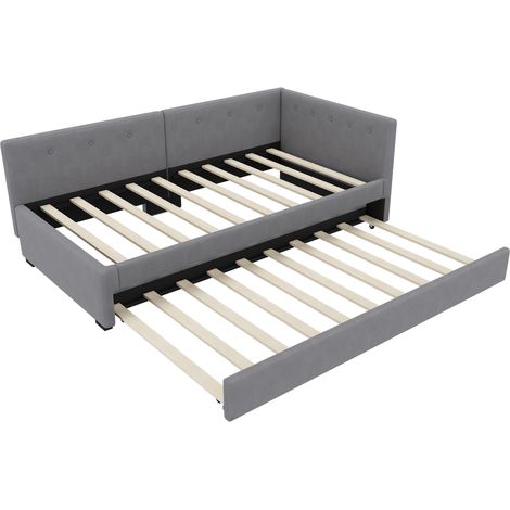 Letto da giorno con letto estraibile 90 x 200 cm in velluto grigio MODENUIT (1/5)