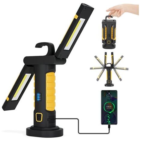 Baladeuse de chantier　Lampe de Travail LED Rechargeable Baladeuse LED Mecanicien Lampe Travail Magnétique sans Fil avec Interrupteur Accroche USB pour Mécanique Auto Véhicule Exterieur Garage Camping