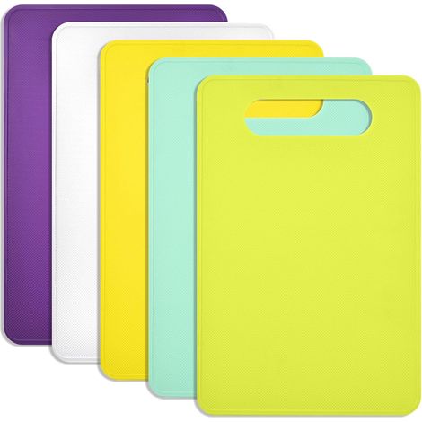 Lot de 5 Planche à Découper Flexible, Planche à Découper Plastique Antidérapant, Planches a Decouper de cuisine avec Trou de Suspension pour Légumes, Fruits, Viande (5 Couleurs) (1/5)