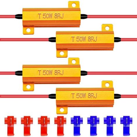 Lot de 4 résistances de charge LED 50 W 8 ohm pour clignotants LED, feux de plaque d'immatriculation ou feux de circulation diurnes – Répare les flashs hyper et annuler les avertissements avec 8
