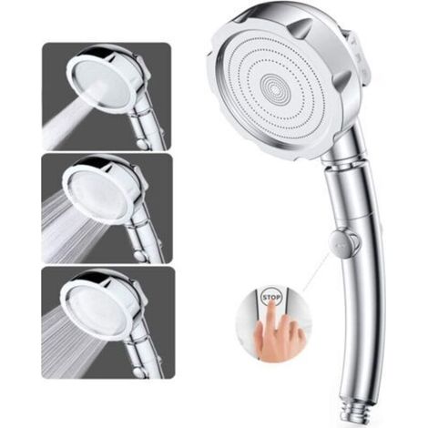 Aiperq Pommeau de Douche Douchette Pommeau de Douche Haute Pression 3 Modes Douche Salle de Bain ABS Acier Inoxy avec Bouton STOP Type Universel Haute Pression Economie d'Eau (1/4)