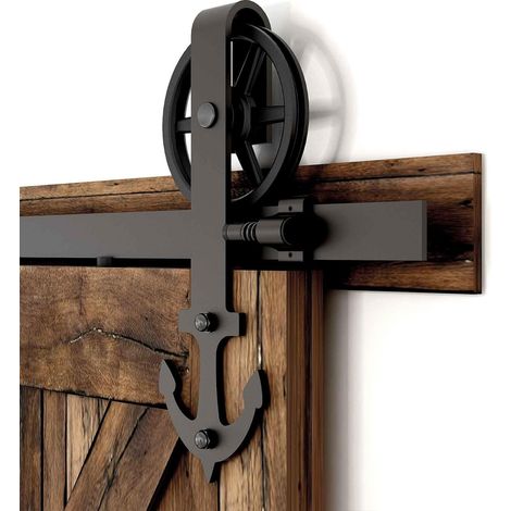 5.5FT/167cm Systeme Coulissant Porte Suspendue Porte Simple Forme D'ancre-Big Wheel Barn Door Hardware Kit Anchor Shape (1/5)
