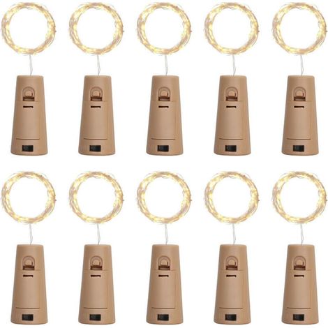 Lot de 10 Guirlandes LED Bouchon de Bouteille - Blanc Chaud - 1m 10 Ampoules - Décoration pour Bar et Fête (1/5)