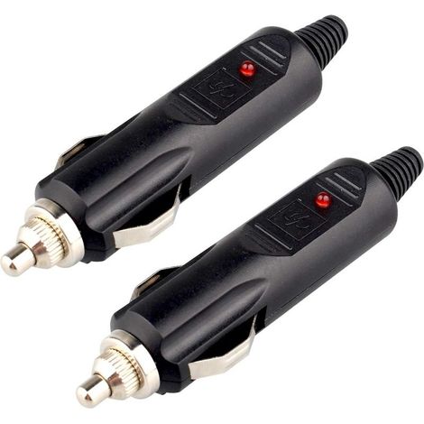 Lot de 2 prises de courant CC 12 V mâle pour allume-cigare avec fusible rouge 10 A et indicateur d'alimentation LED (1/4)