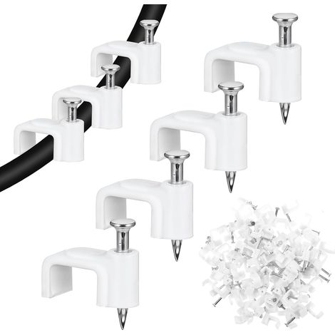 Lot de 100 clips muraux blancs de 8 mm avec clous en acier pour câble Ethernet (8 mm) (1/5)