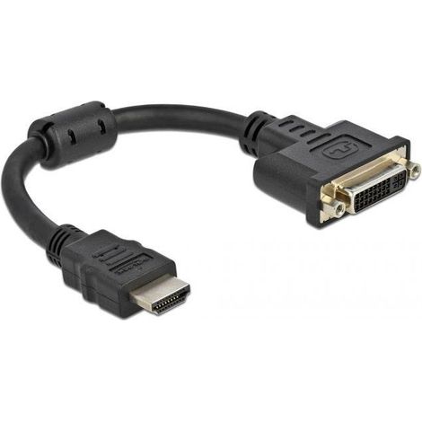Delock 65206 HDMI / DVI Adaptateur [1x HDMI mâle - 1x DVI femelle 24+5 pôles] noir 0.20 m Y698213