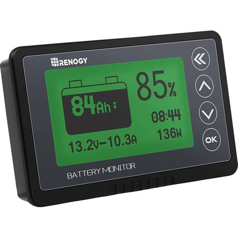 Moniteur de batterie avec shunt, mesure jusqu'à 500A, plage de tension de 10V à 120V, câble blindé de 20 pieds, alarmes programmables, taille compacte (1/5)