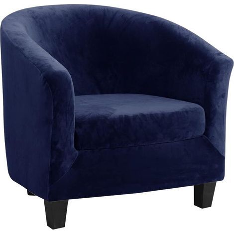 Ensemble de housse de canapé deux pièces, housse de canapé et housse de coussin en velours renard argenté, bleu marine - RAPANDA (1/5)