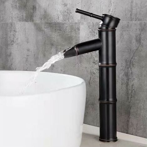 Robinet Lavabo Rétro Bronze - Monotrou Eau Chaude et Froide - 2 Joints Break Mouth+Tuyau D'arrivée D'eau (Noir Style A) (1/5)