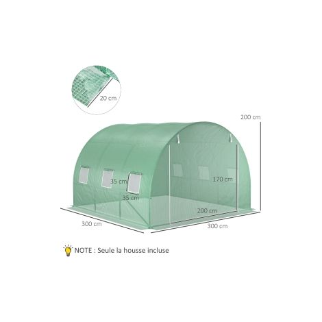 Bâche verte de rechange pour serre tunnel en PE anti-UV avec 6 fenêtres et porte zippée enroulable pour jardin et potager (1/5)