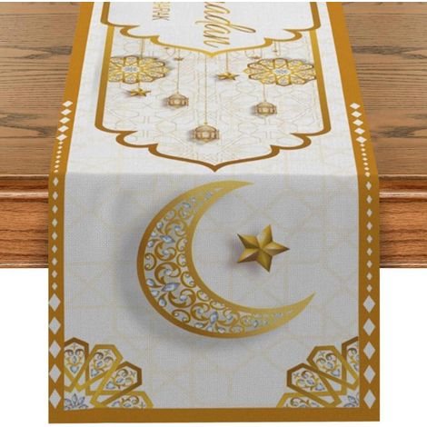 Ramadan Tischläufer Eid Mubarak Dekoration 183x33cm mit Stern Mond Muster